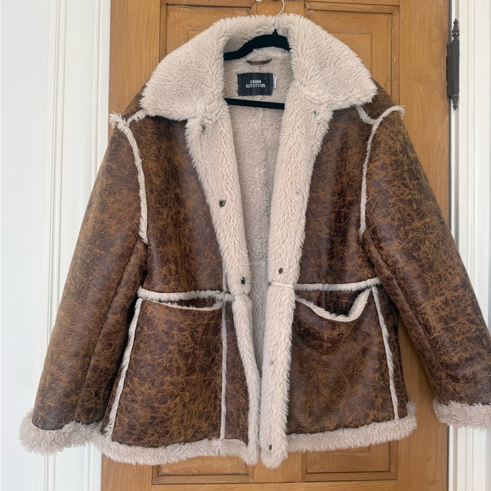 Shearling-Trim Brown Faux-Leather Coat - Women